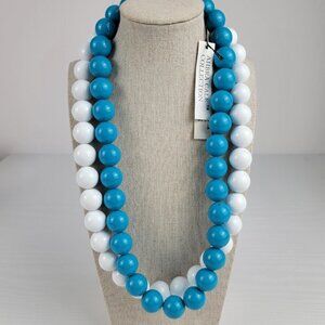 Vintage Ahbra Cale Collection Lucite Beaded Necklace Set of 2 White And Blue 24"
